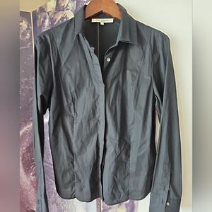 Rani Arabella Women's Black Long Sleeve Pleated Collar Button Front Shirt Size L